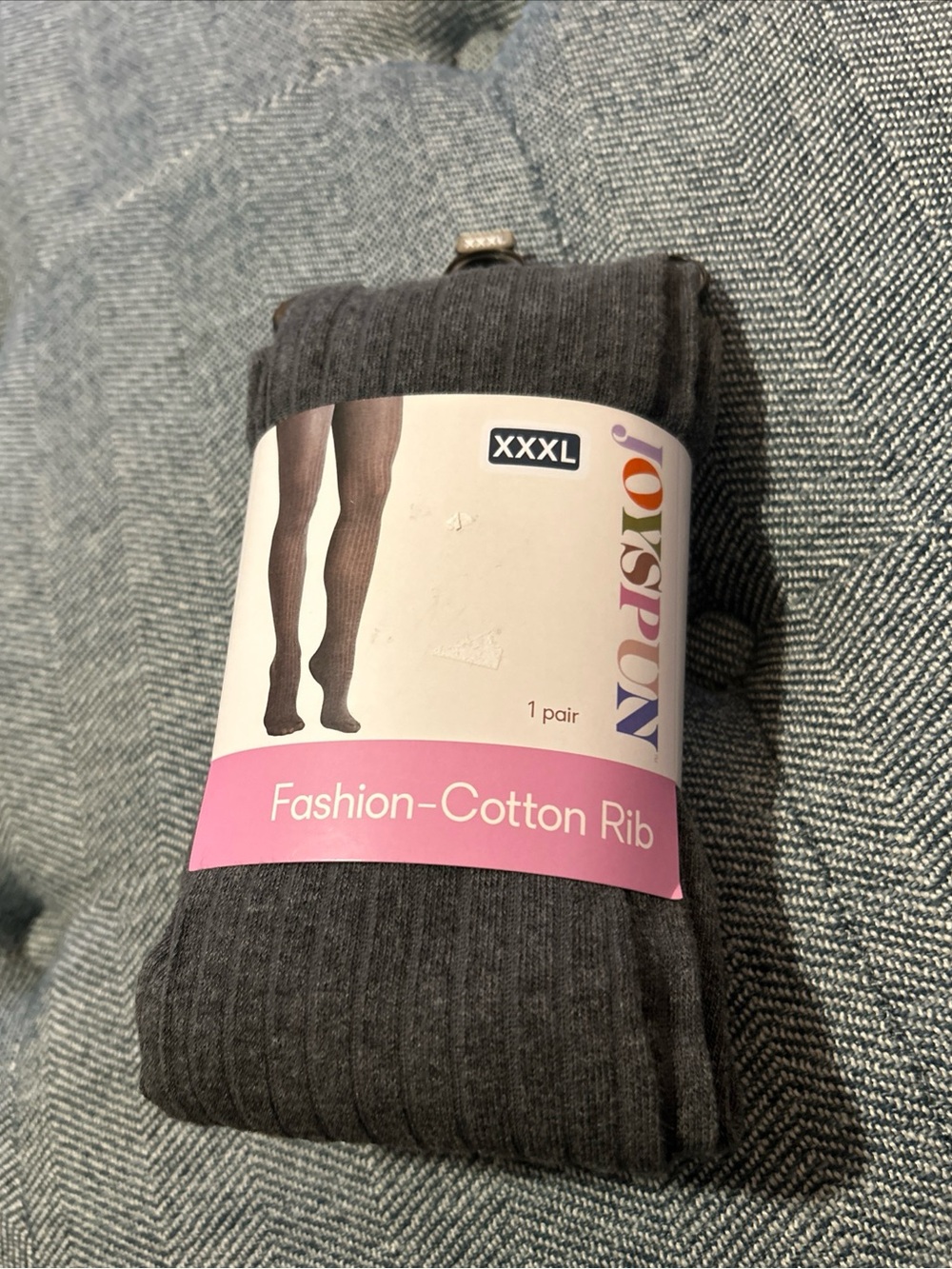 Joyspun Cotton Ribbed Tights Womens Size XXXL Gray 1 Pair- NWT